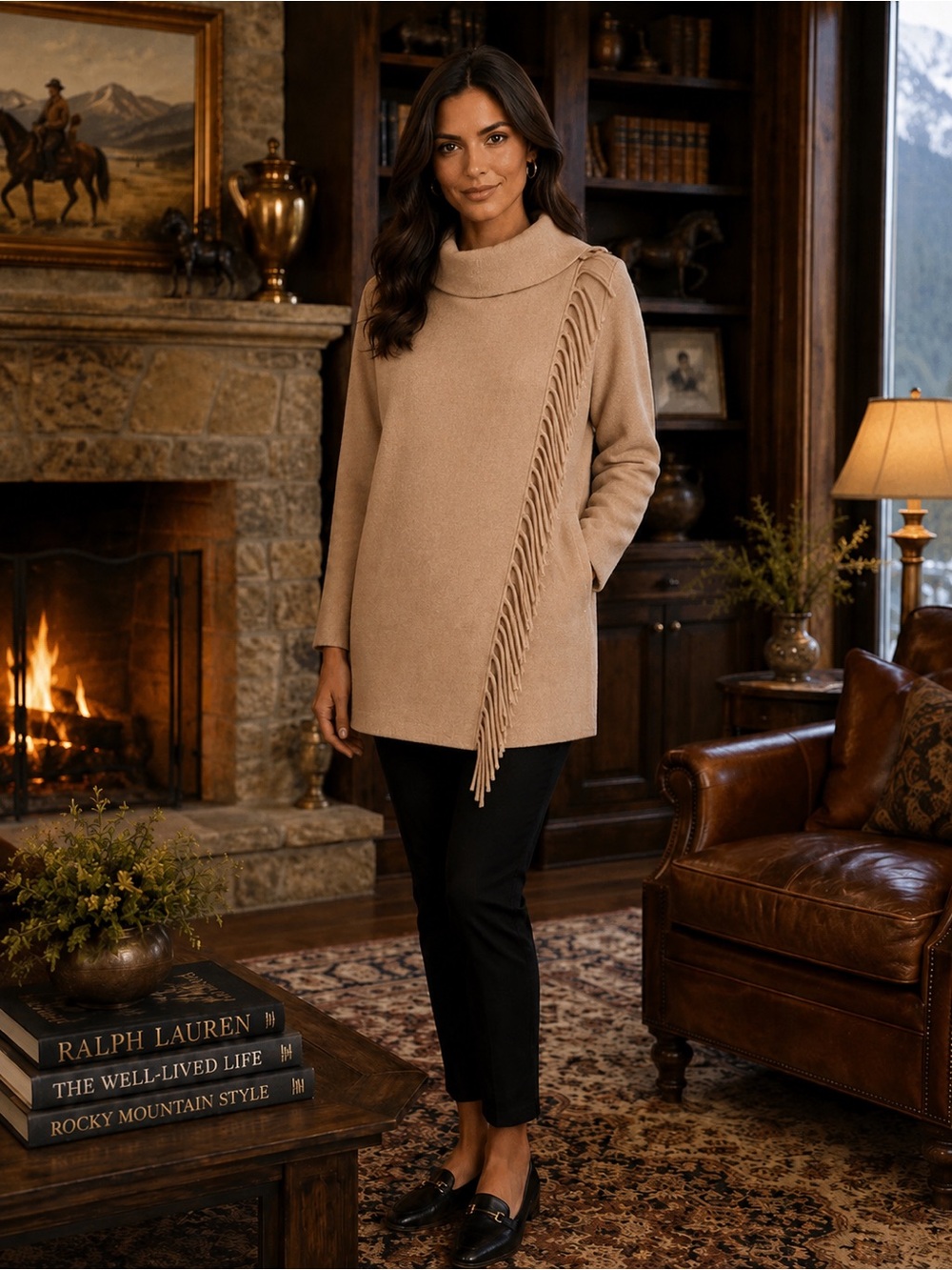 J.McLaughlin Cashmere & Wool Asymmetrical Fringe Cardigan – Tan – Size Medium